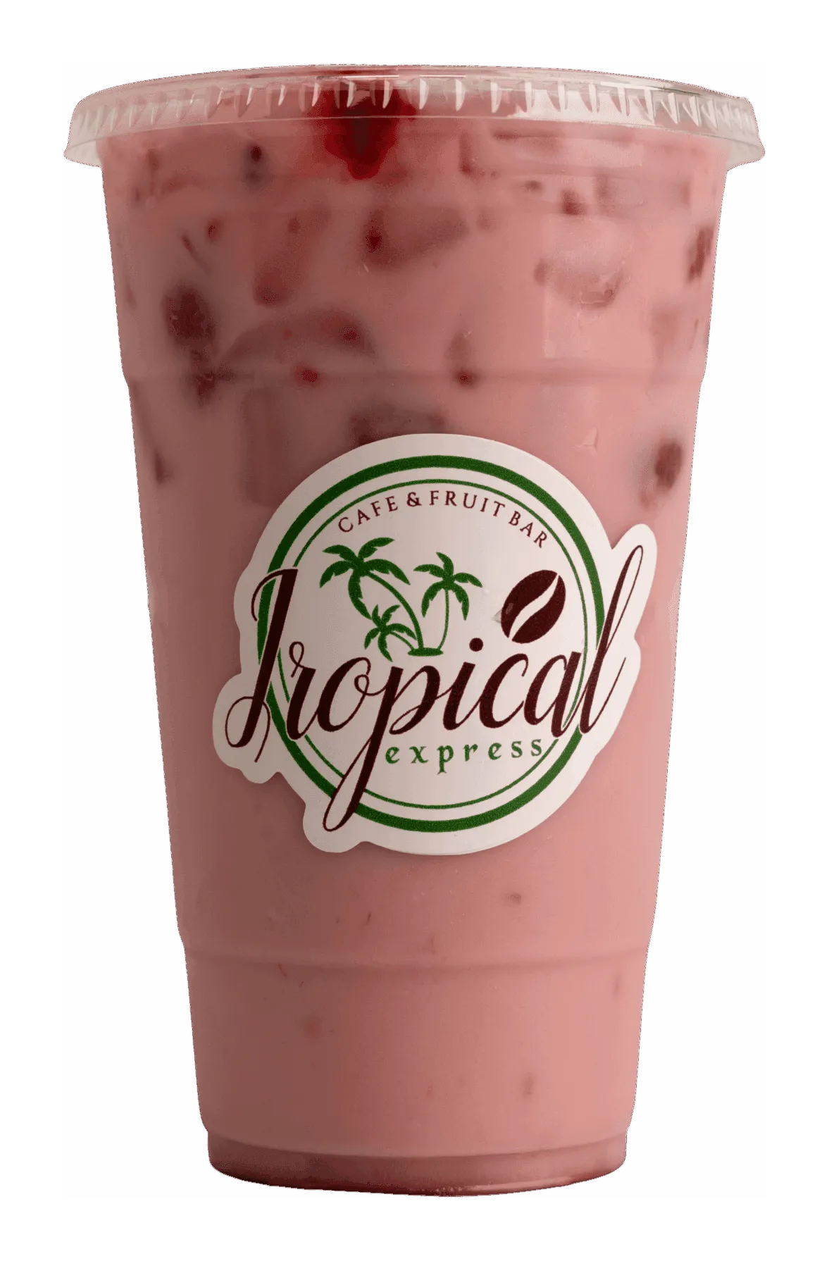 A Tropical Express strawberry frappe topped with whipped cream